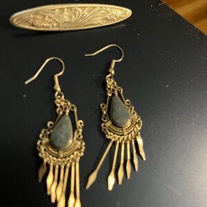 Silver tone and Black Filigree Dangle Earrings